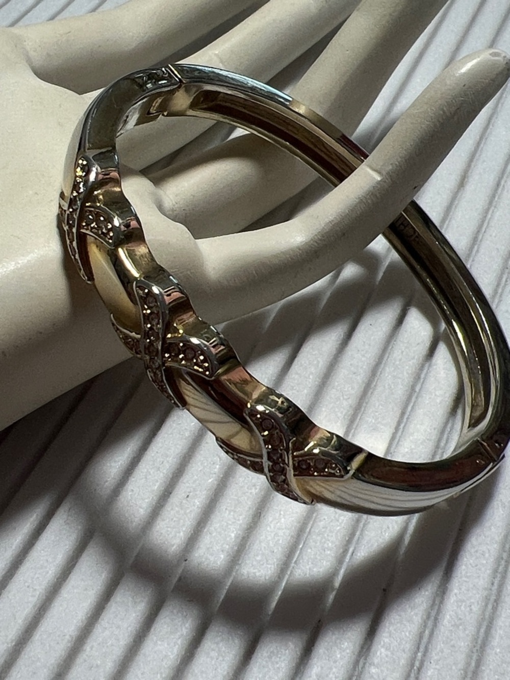 Silver-Tone Rhinestone Twist Bangle Bracelet - Picture 3 of 7